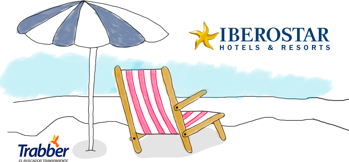 Ilustración de una silla junto a la playa. Arriba aparece el logo de Iberostar. 