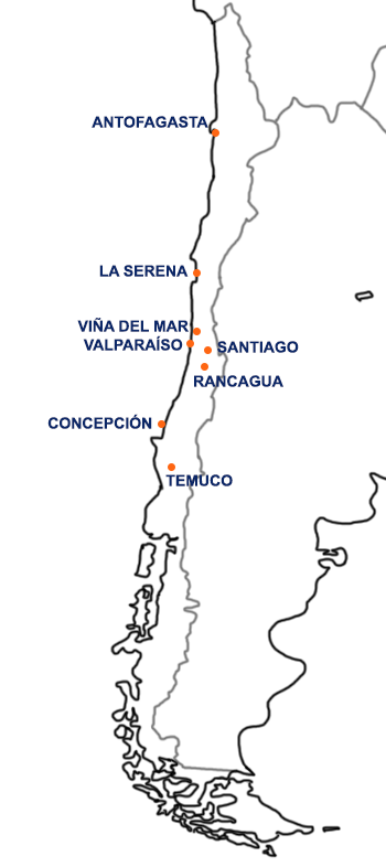 Mapa con las localidades de la Copa América 2015.